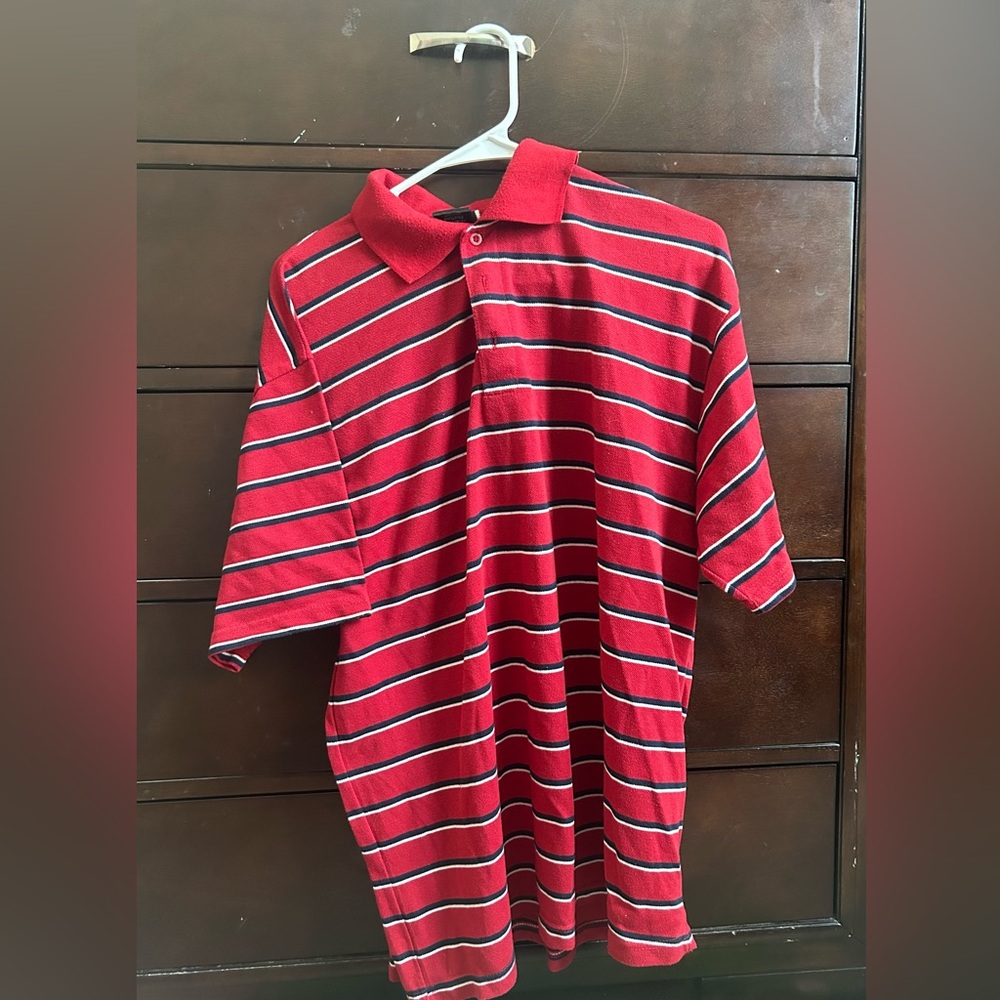 Red, Black and White Striped Shirt